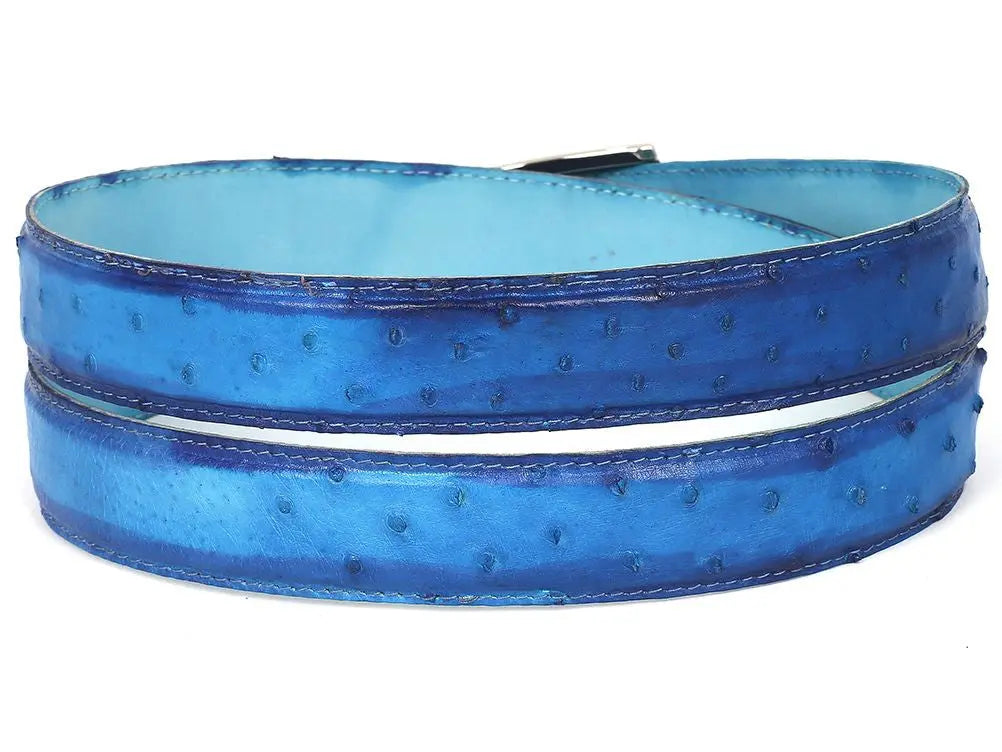 Paul Parkman Men's Ocean Blue Genuine Ostrich Belt (ID#B04-OCEAN) PAUL PARKMAN