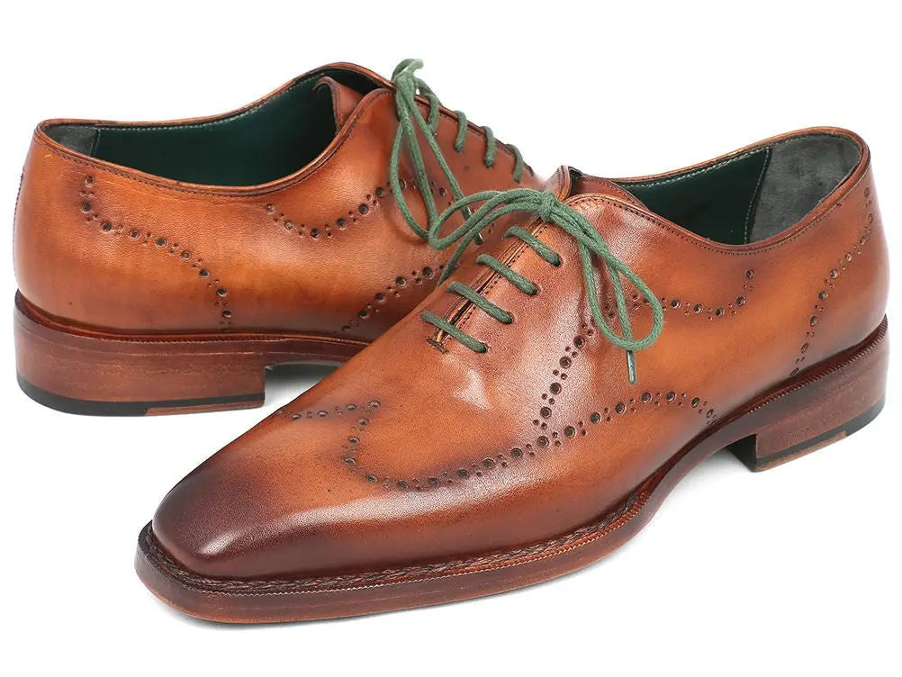 Paul Parkman Men's Camel Brown Goodyear Welted Wingtip Oxfords (ID#87CML66) PAUL PARKMAN