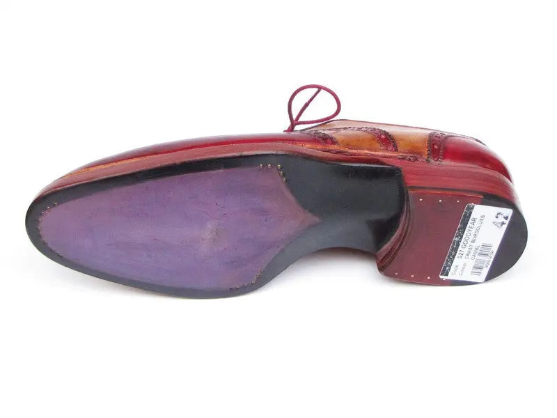Paul Parkman Men's Bordeaux/Camel Triple Genuine Leather Sole Wingtip Brogues (ID#027-TRP-CMLBRD) PAUL PARKMAN