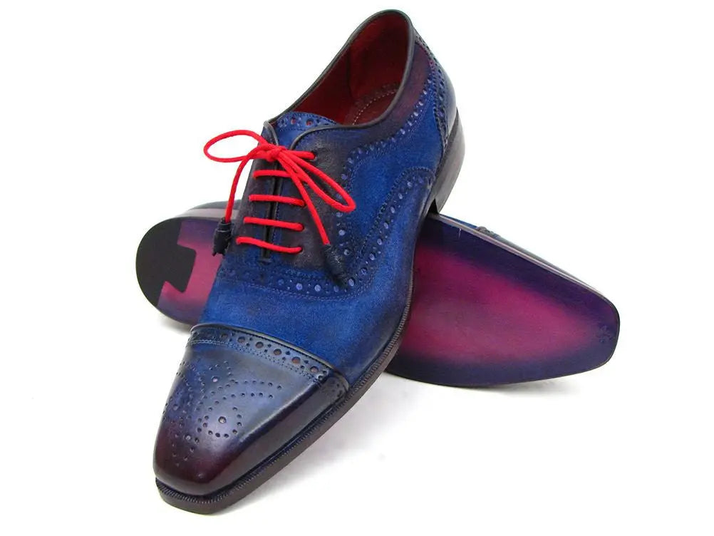 Paul Parkman Men's Blue Suede Cap Toe Oxfords (ID#024-BLUSD) PAUL PARKMAN
