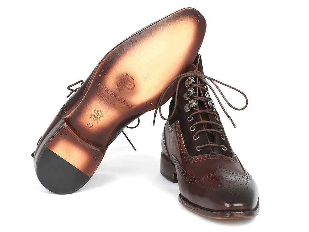 Paul Parkman Men's Brown Suede/Calfskin Wingtip Boots (ID#991-BRW) PAUL PARKMAN