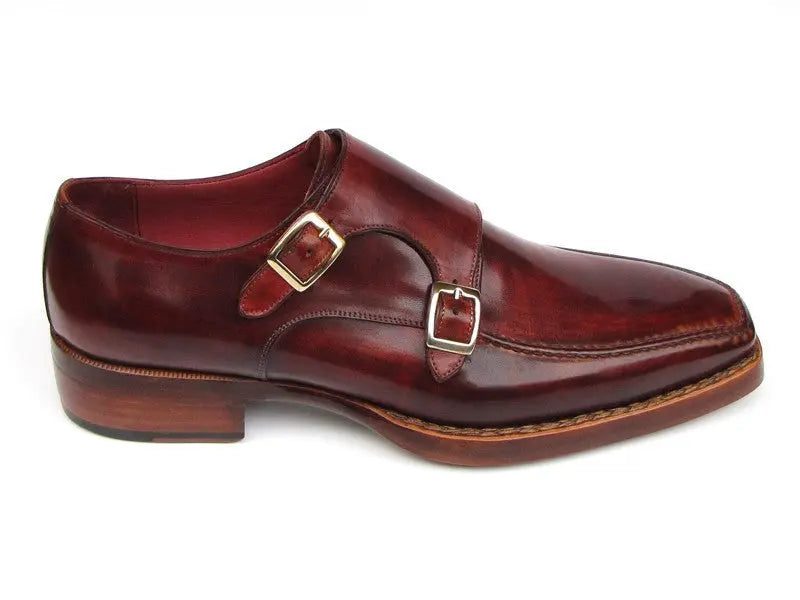Paul Parkman Men's  Burgundy Goodyear Welted Double Monk strap Shoes (ID#061-BRD) PAUL PARKMAN