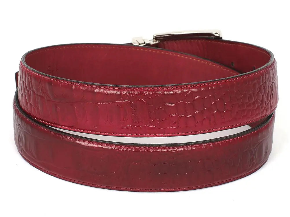 Paul Parkman Men's Burgundy Crocodile Textured Genuine Leather Belt (ID#B02-BUR) PAUL PARKMAN