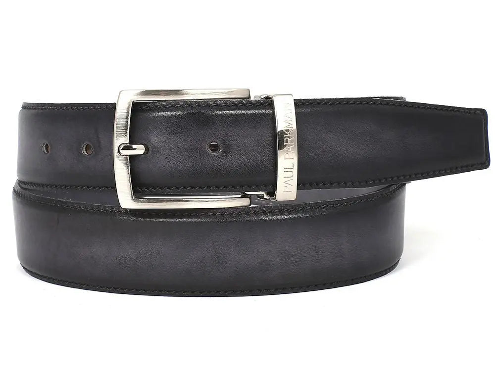 Paul Parkman Men's Dual Tone Gray/Black Genuine Leather Hand-Painted Belt (ID#B01-GRY-BLK) PAUL PARKMAN