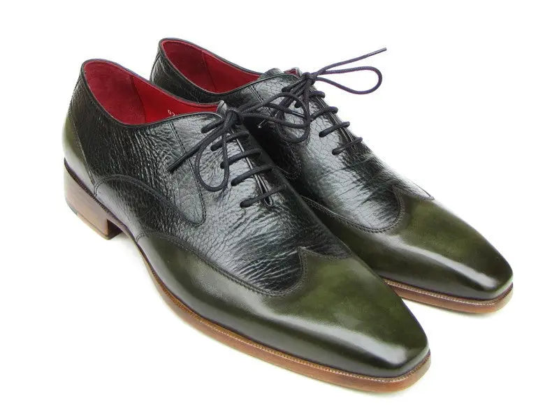 Paul Parkman Men's Green Floater Genuine Leather Wingtip Oxfords (ID#023-GREEN) PAUL PARKMAN