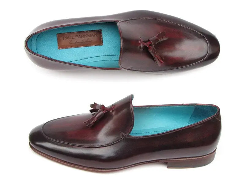 Paul Parkman Men's Black/Purple Hand-Painted Genuine Leather Tassel Loafers (ID#049-BLK-PURP) PAUL PARKMAN