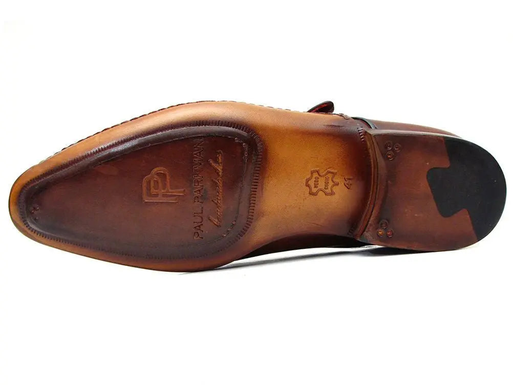 Paul Parkman Men's Brown Genuine Leather Single Monk strap Shoes (ID#69V5E) PAUL PARKMAN