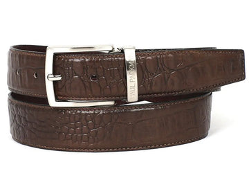 Paul Parkman Men's Brown Crocodile Textured Genuine Leather Belt (ID#B02-BRW) PAUL PARKMAN