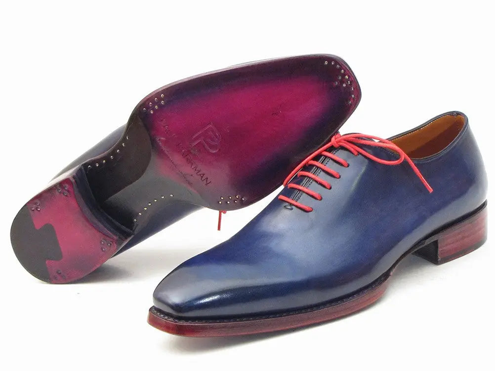 Paul Parkman Men's Navy Blue Hand-Painted Goodyear Welted Wholecut Oxfords (ID#044CR) PAUL PARKMAN