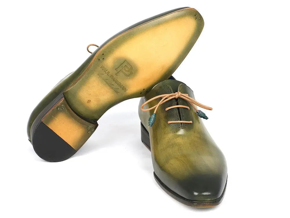 Paul Parkman Men's Green Hand-Painted Genuine Leather Plain Toe Wholecut Oxfords (ID#755-GRN) PAUL PARKMAN