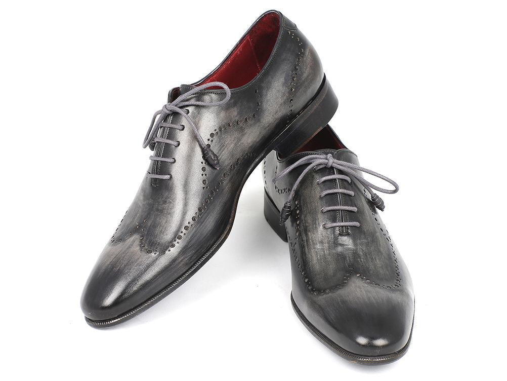 Paul Parkman Wintip Oxfords Gray & Black Handpainted Calfskin (ID#741-GRY) PAUL PARKMAN