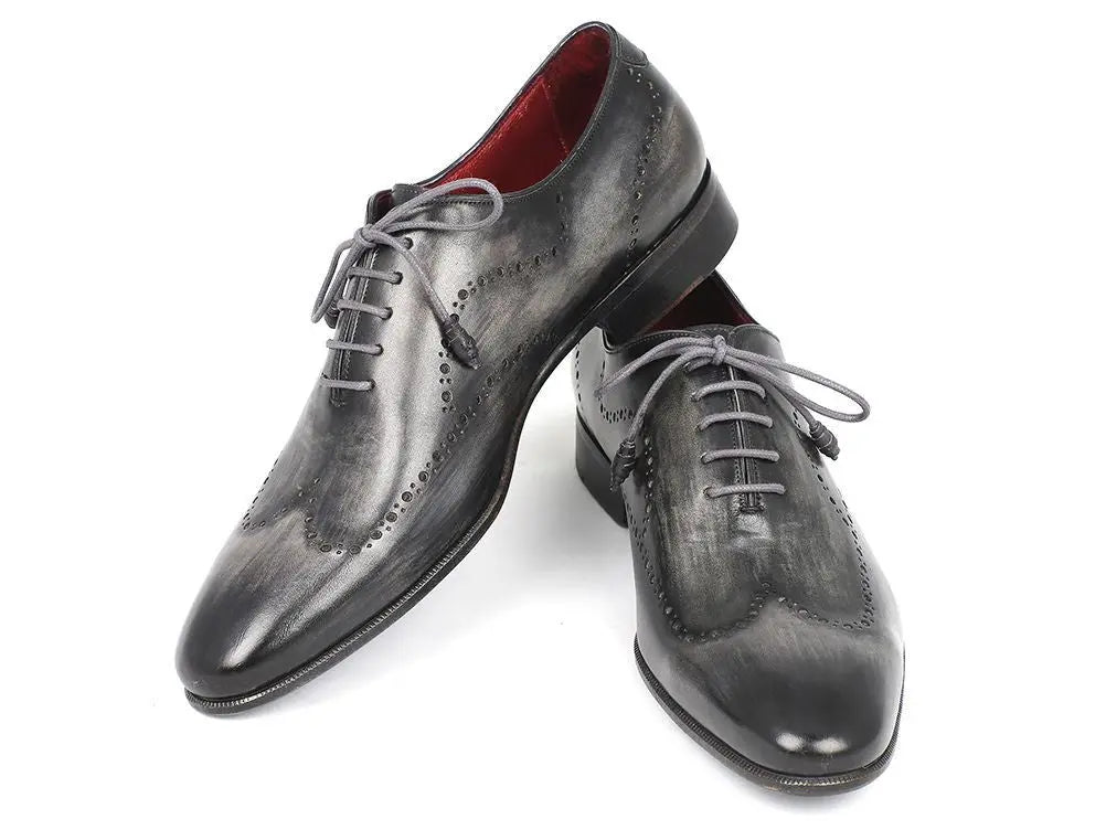 Paul Parkman Men's Gray/Black Handpainted Calfskin Wingtip Oxfords (ID#741-GRY) PAUL PARKMAN