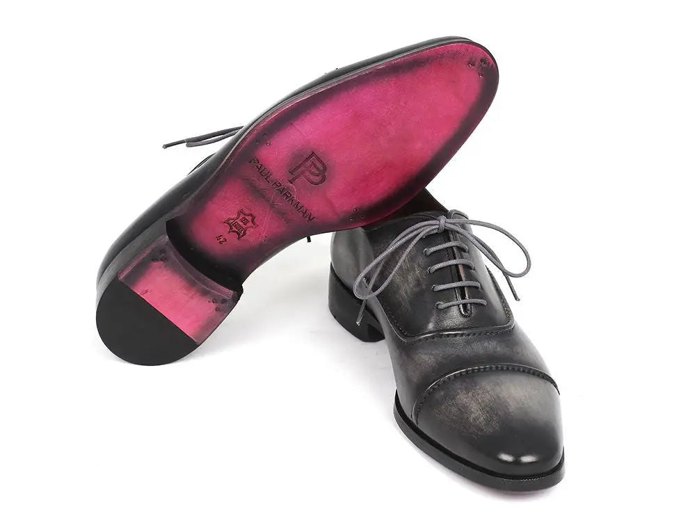 Paul Parkman Men's Gray/Black Hand-Painted Cap-Toe Oxfords (ID#077-GRY) PAUL PARKMAN