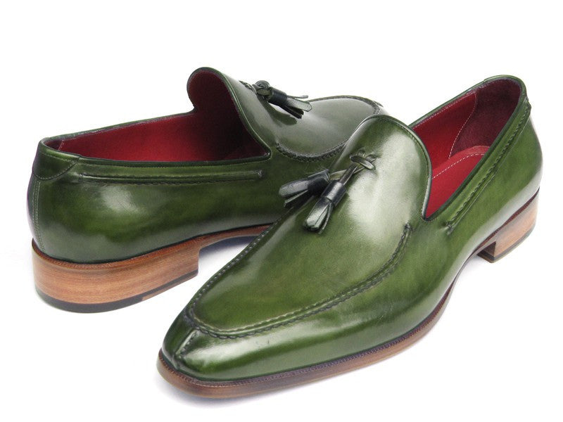 Paul Parkman Men's Tassel Loafer Green Hand Painted Leather (ID#083-GREEN) PAUL PARKMAN