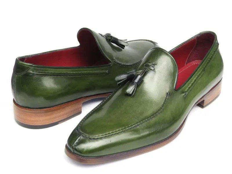 Paul Parkman Men's Green Tassel Hand-Painted Genuine Leather Loafers (ID#083-GREEN) PAUL PARKMAN