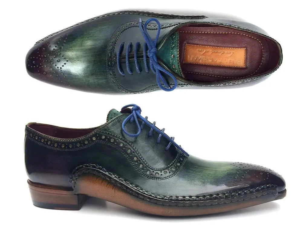 Paul Parkman Men's Green/Purple Genuine Leather Handmade Oxfords (ID#OPK215C) PAUL PARKMAN