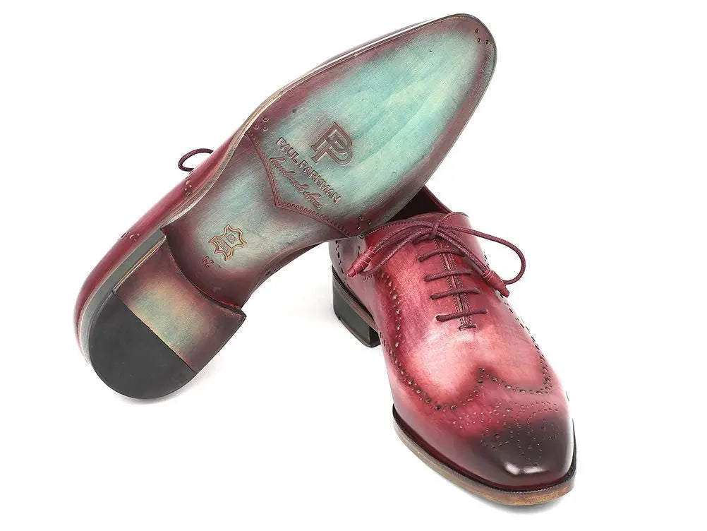 Paul Parkman Men's Burgundy Handpainted Calfskin Wingtip Oxfords (ID#741-BUR) PAUL PARKMAN