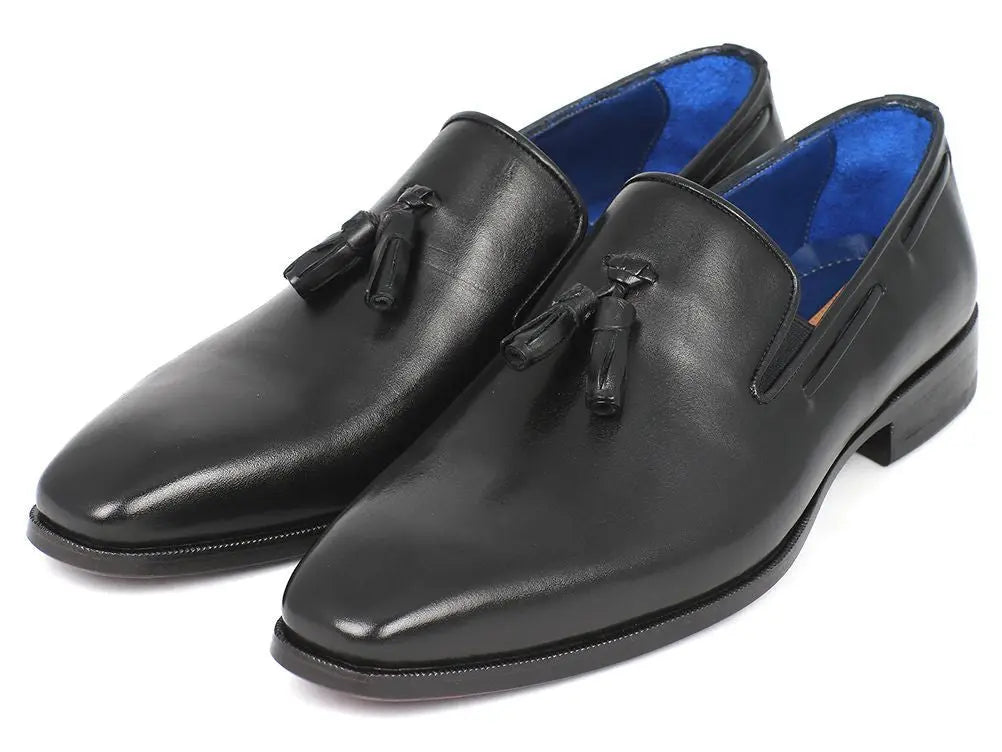 Paul Parkman Men's Black Genuine Leather Upper and Leather Sole Tassel Loafers (ID#5141-BLK) PAUL PARKMAN
