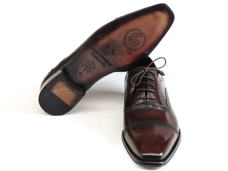 Paul Parkman Men's Bordeaux/Brown Hand-Painted Cap Toe Oxfords (ID#024-BRWBRD) PAUL PARKMAN