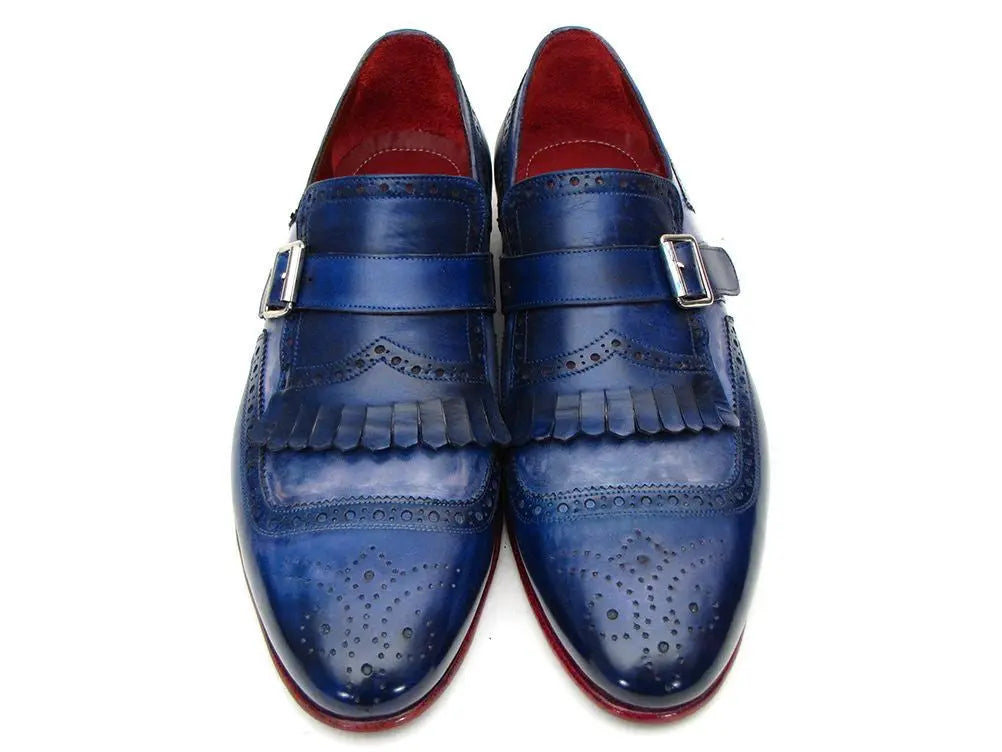 Paul Parkman Men's Dual Tone Blue Genuine Leather Kiltie Monk strap Shoes (ID#12BL78) PAUL PARKMAN