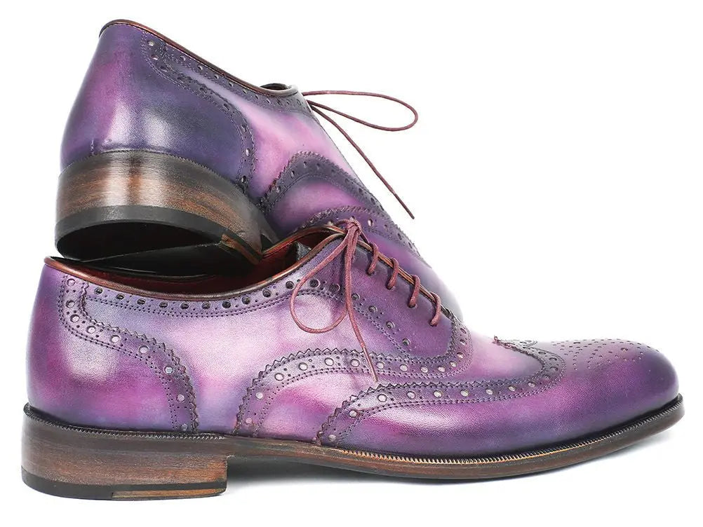 Paul Parkman Men's Purple/Navy Hand-Painted Calfskin Wingtip Oxfords (ID#743-PURP) PAUL PARKMAN