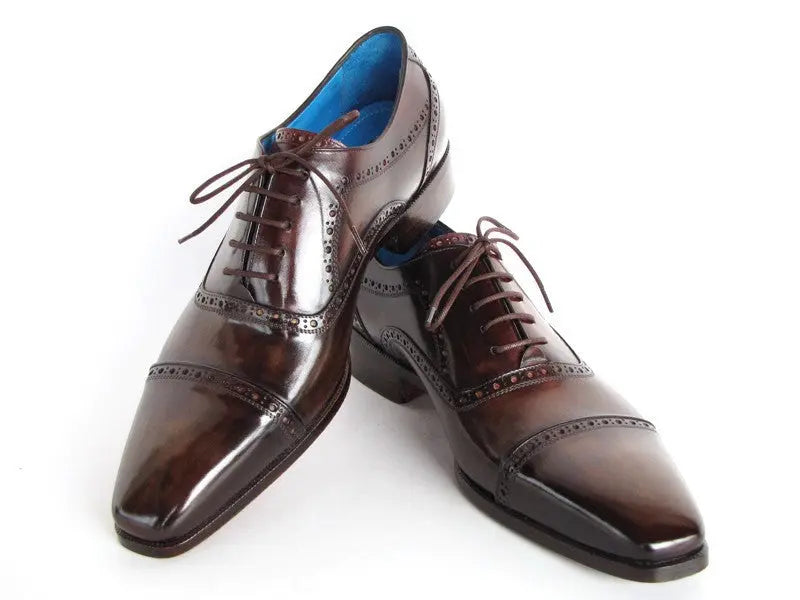 Paul Parkman Men's Anthracite Brown Hand-Painted Genuine Leather Cap Toe Oxfords (ID#024-ANTBRW) PAUL PARKMAN