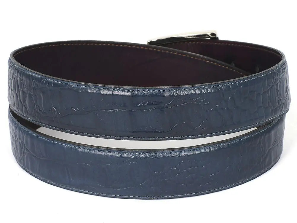 Paul Parkman Men's Navy Crocodile Textured Genuine Leather Belt (ID#B02-NVY) PAUL PARKMAN