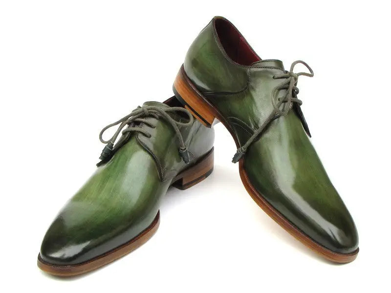 Paul Parkman Men's Green Hand-Painted Genuine Leather Derby Shoes (ID#059-GREEN) PAUL PARKMAN