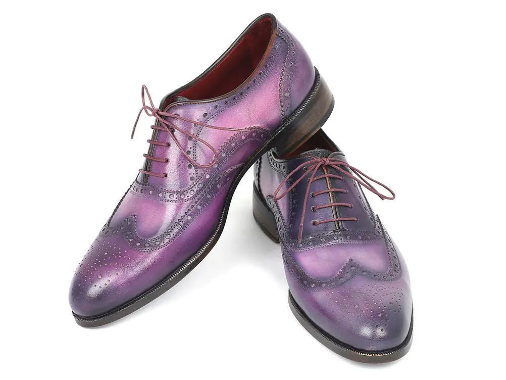 Paul Parkman Men's Purple/Navy Hand-Painted Calfskin Wingtip Oxfords (ID#743-PURP) PAUL PARKMAN