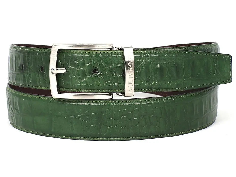 Paul Parkman Men's Green Crocodile Textured Genuine Leather Belt (ID#B02-GRN) PAUL PARKMAN