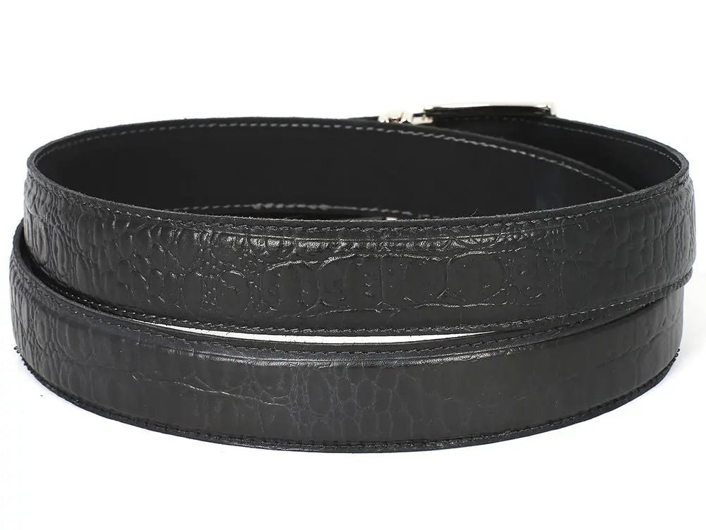 Paul Parkman Men's Black Crocodile Textured Genuine Leather Belt (ID#B02-BLK) PAUL PARKMAN