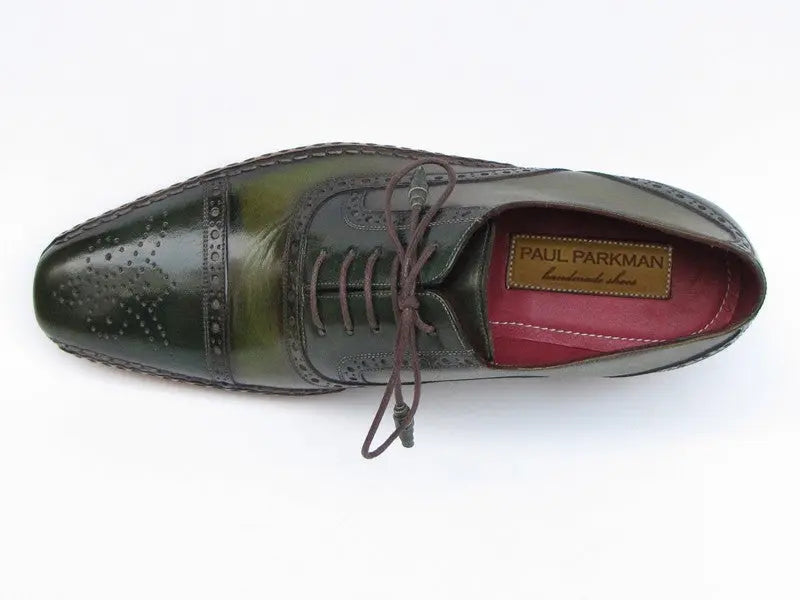Paul Parkman Men's Green Side Handsewn Cap Toe Oxfords (ID#5032-GREEN) PAUL PARKMAN