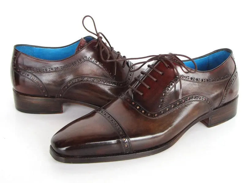 Paul Parkman Men's Anthracite Brown Hand-Painted Genuine Leather Cap Toe Oxfords (ID#024-ANTBRW) PAUL PARKMAN