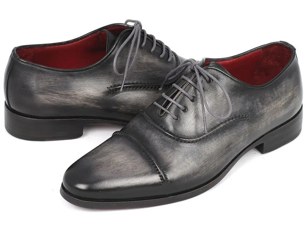 Paul Parkman Men's Gray/Black Hand-Painted Cap-Toe Oxfords (ID#077-GRY) PAUL PARKMAN