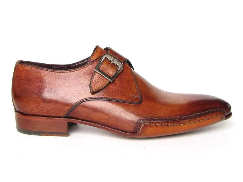 Paul Parkman Men's Tobacco Side Handsewn Twisted Leather Sole Monk strap Shoes (ID#24Y56) PAUL PARKMAN