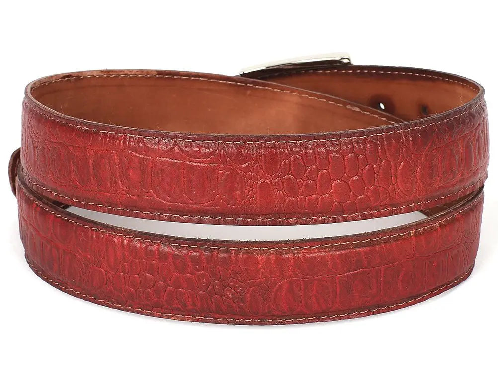 Paul Parkman Men's Reddish Crocodile Textured Genuine Leather Belt (ID#B02-RDH) PAUL PARKMAN