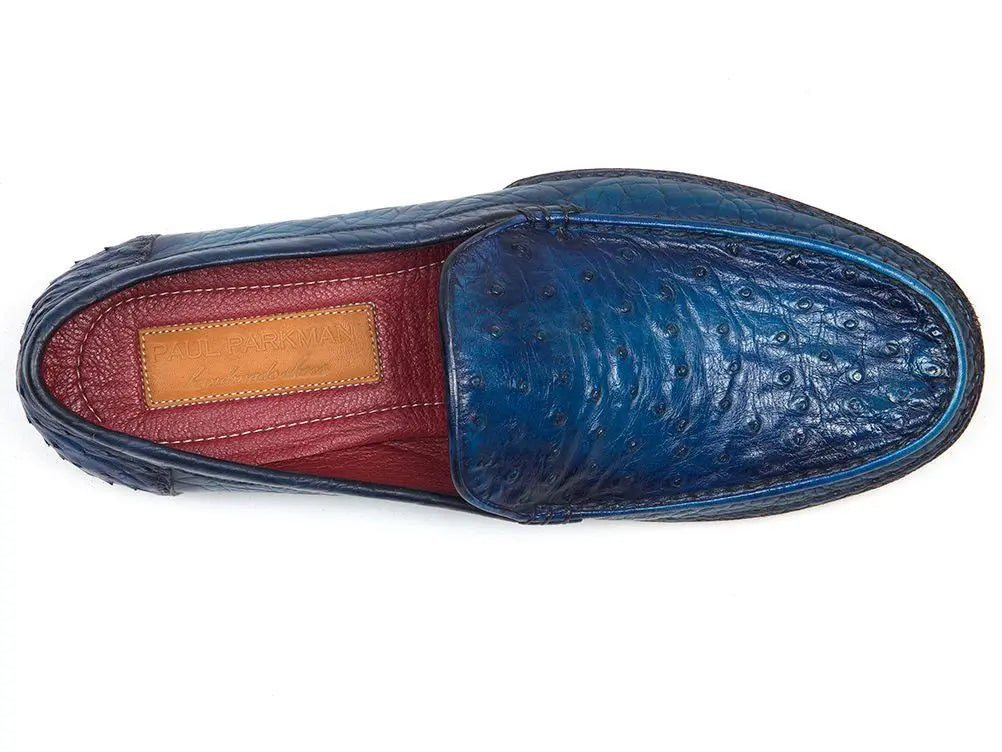 Paul Parkman Men's Blue Genuine Ostrich Opanka Stitched Moccasins (ID#YL94OPK) PAUL PARKMAN