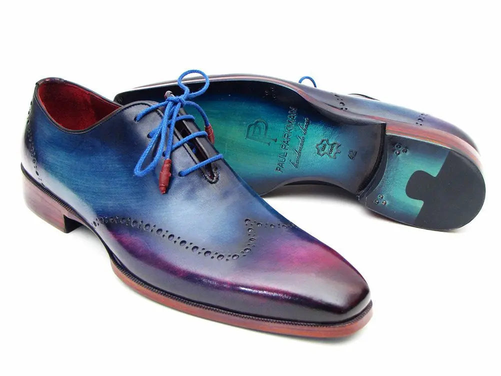 Paul Parkman Men's Blue/Purple Hand-Painted Wingtip Oxfords (ID#084VX55) PAUL PARKMAN