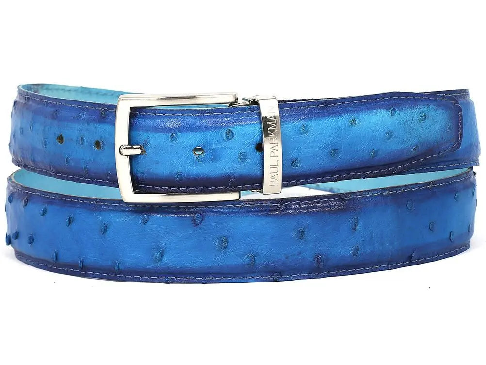 Paul Parkman Men's Ocean Blue Genuine Ostrich Belt (ID#B04-OCEAN) PAUL PARKMAN