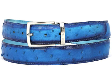 Paul Parkman Men's Ocean Blue Genuine Ostrich Belt (ID#B04-OCEAN) PAUL PARKMAN
