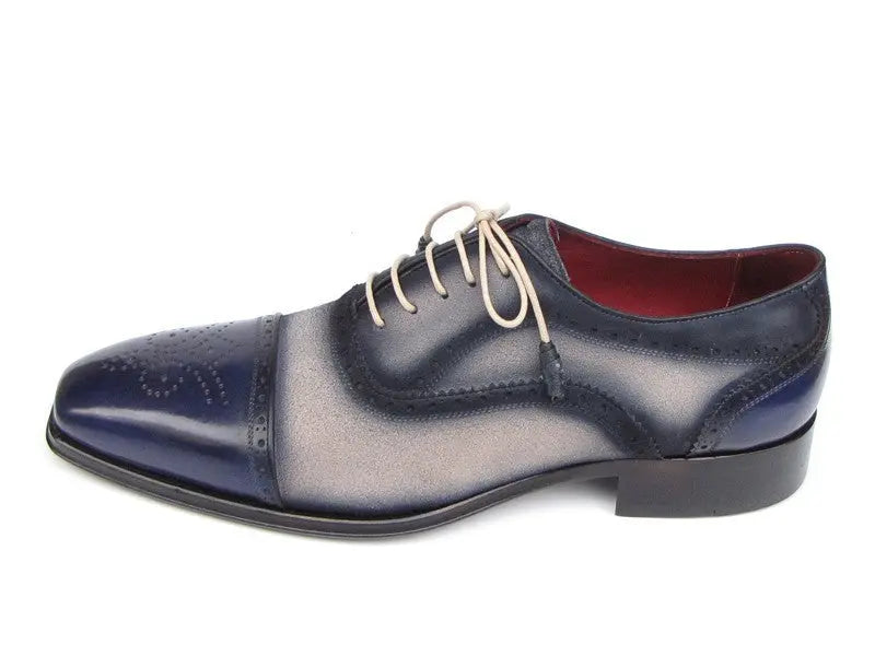 Paul Parkman Men's Navy/Beige Hand-Painted Suede Cap Toe Oxfords (ID#024-BLS) PAUL PARKMAN