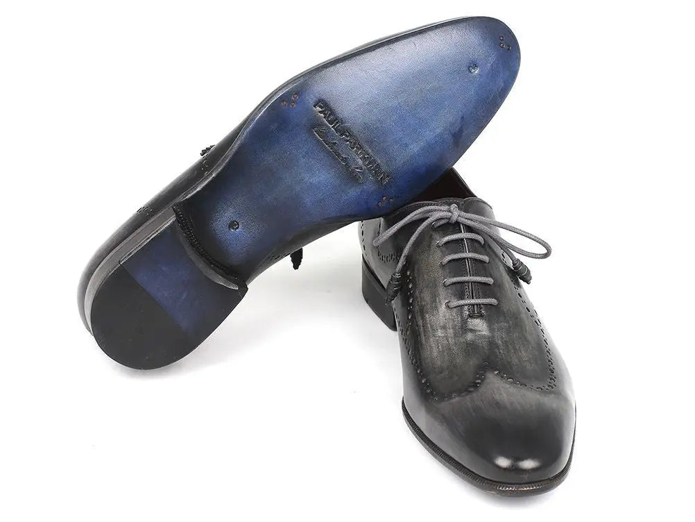 Paul Parkman Men's Gray/Black Handpainted Calfskin Wingtip Oxfords (ID#741-GRY) PAUL PARKMAN