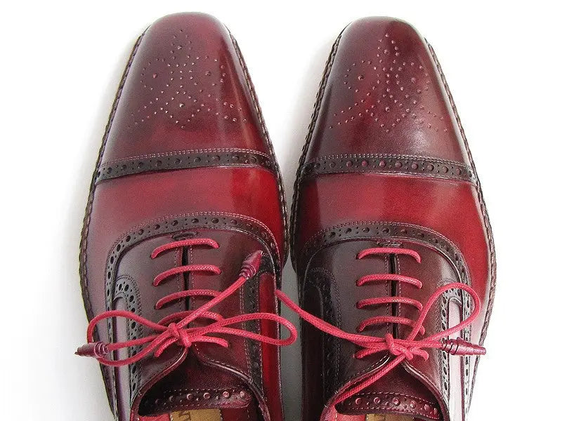 Paul Parkman Men's Red/Bordeaux Side Handsewn Cap Toe Oxfords(ID#5032-BRD) PAUL PARKMAN