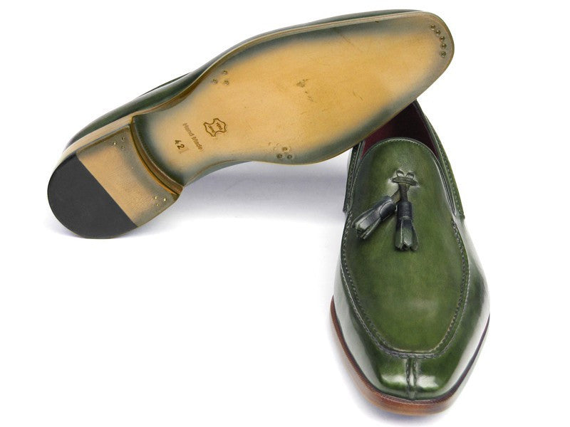 Paul Parkman Men's Tassel Loafer Green Hand Painted Leather (ID#083-GREEN) PAUL PARKMAN