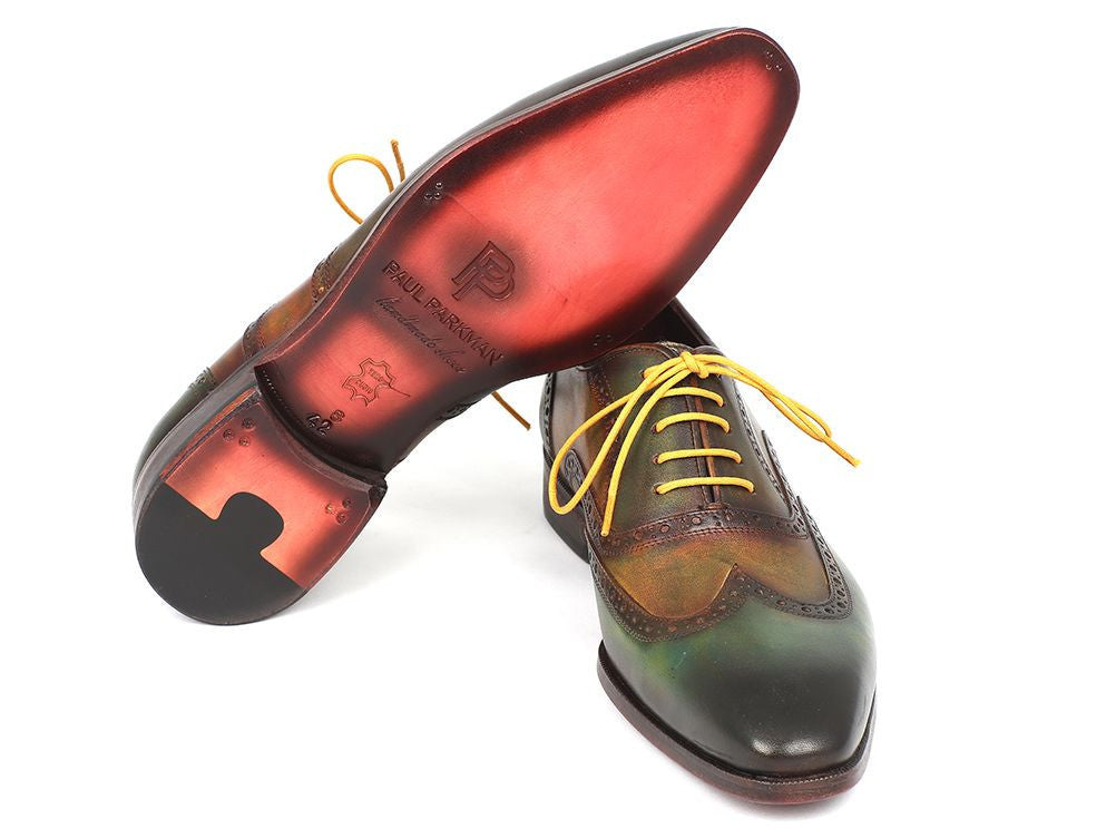 Paul Parkman Wintip Oxfords Green Handpainted Calfskin (ID#228-GRN) PAUL PARKMAN