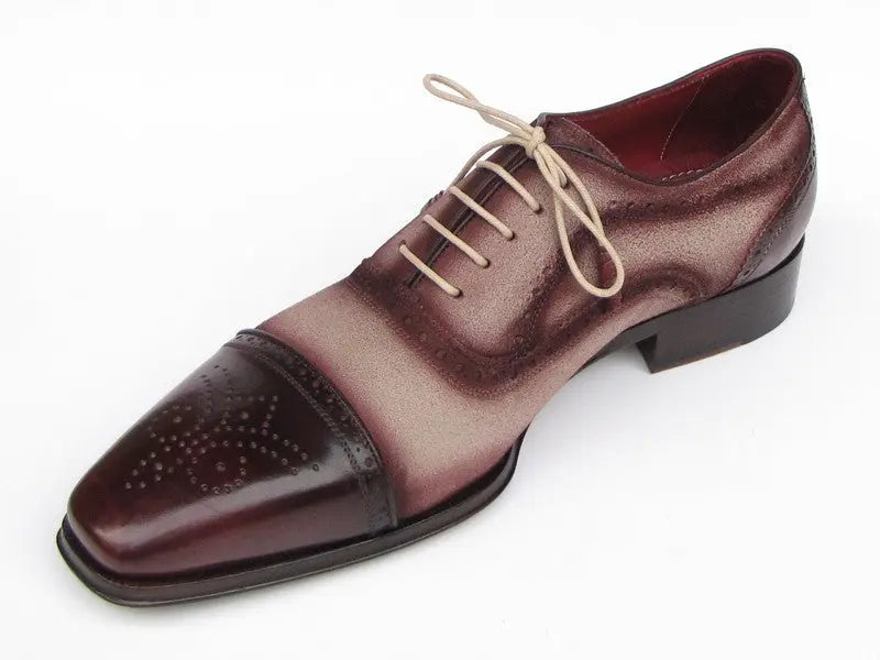Paul Parkman Men's Bordeaux/Beige Hand-Painted Suede Cap Toe Oxfords(ID#024-BRR) PAUL PARKMAN