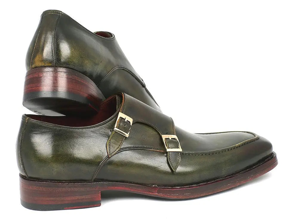 Paul Parkman Men's Green Goodyear Welted Double Monk strap Shoes (ID#061-GREEN) PAUL PARKMAN