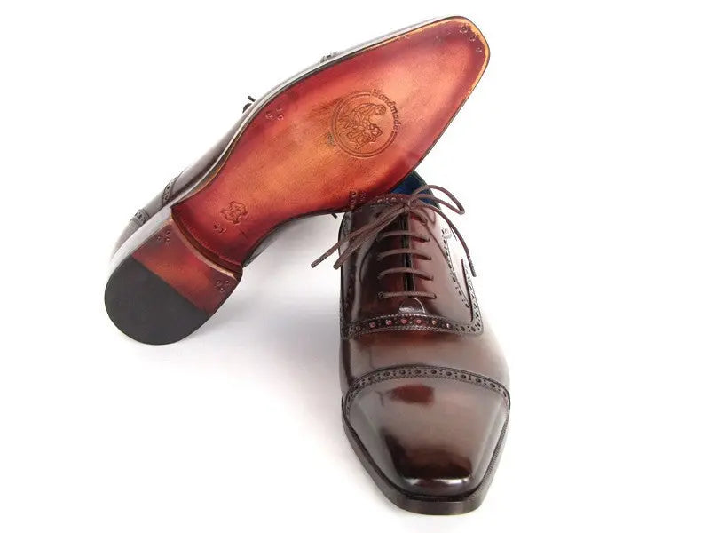 Paul Parkman Men's Anthracite Brown Hand-Painted Genuine Leather Cap Toe Oxfords (ID#024-ANTBRW) PAUL PARKMAN