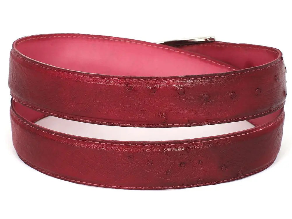 Paul Parkman Men's Burgundy Genuine Ostrich Belt (ID#B04-BUR) PAUL PARKMAN