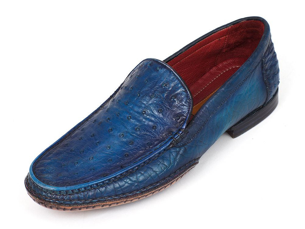 Paul Parkman Men's Blue Genuine Ostrich Opanka Stitched Moccasins (ID#YL94OPK) PAUL PARKMAN